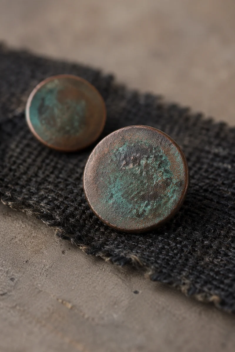 Aged Copper Patina on Dark Woven Fabric