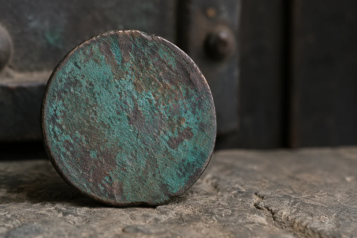 Aged Copper Disc With Green Patina