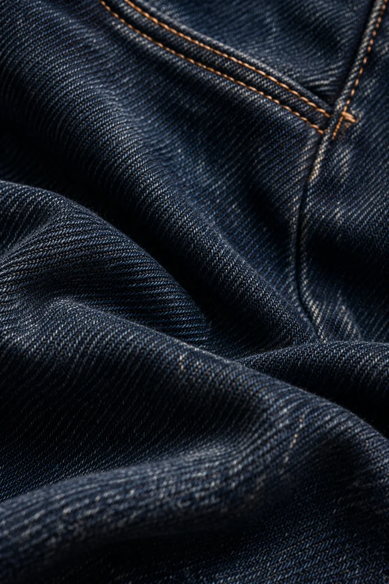 Dark Indigo Denim Texture Background Close-Up