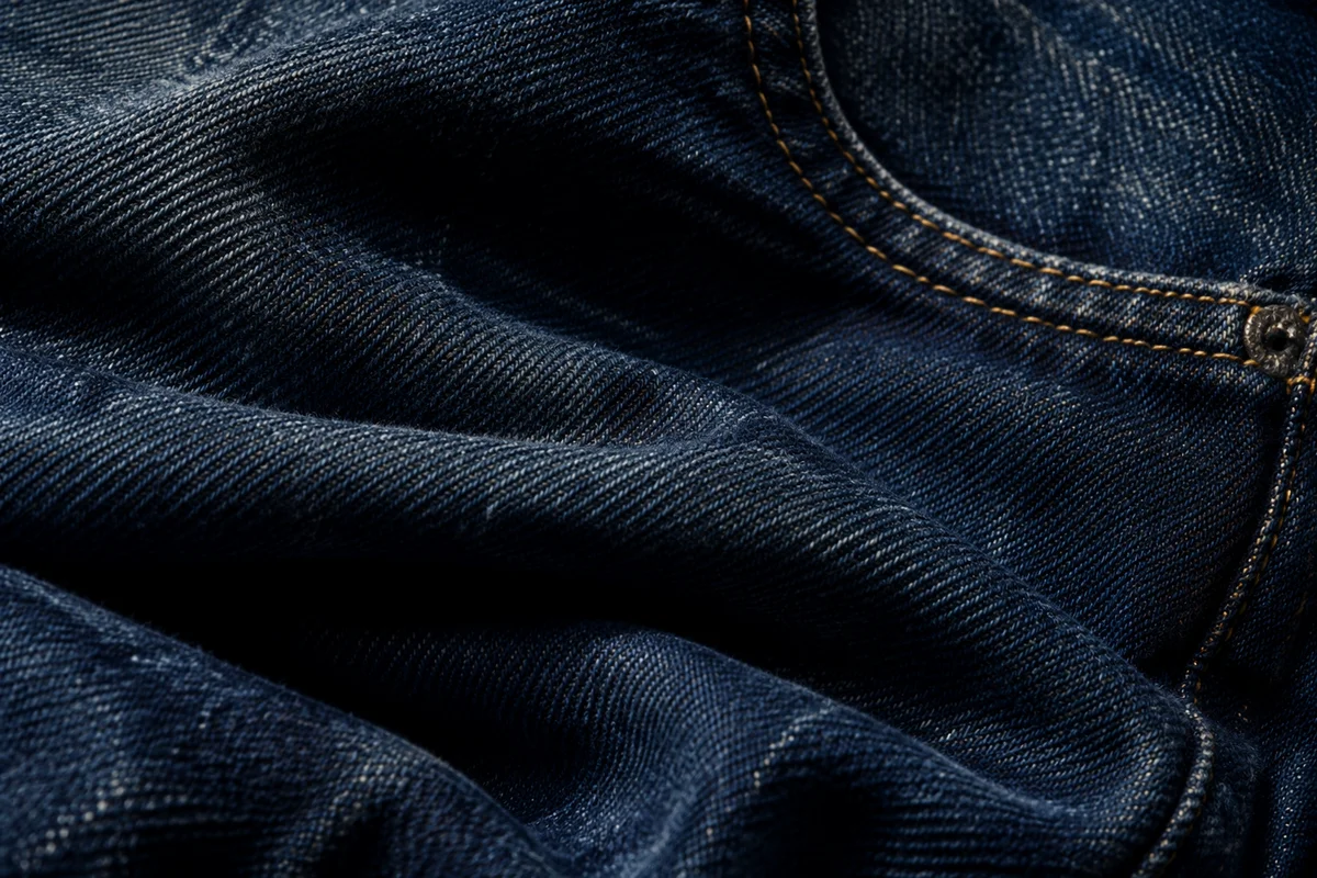 Dark Indigo Denim Texture Background Close-Up