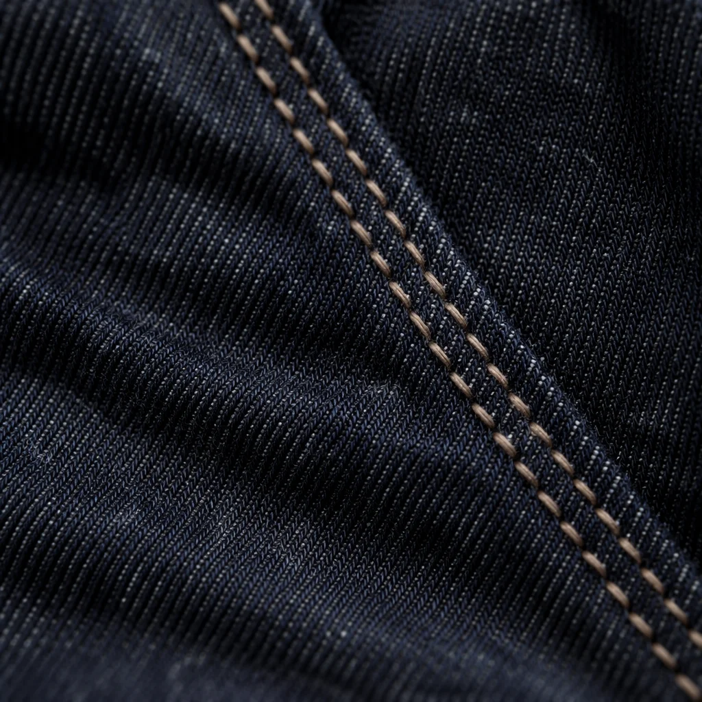 Dark Indigo Denim Texture With Tan Stitching