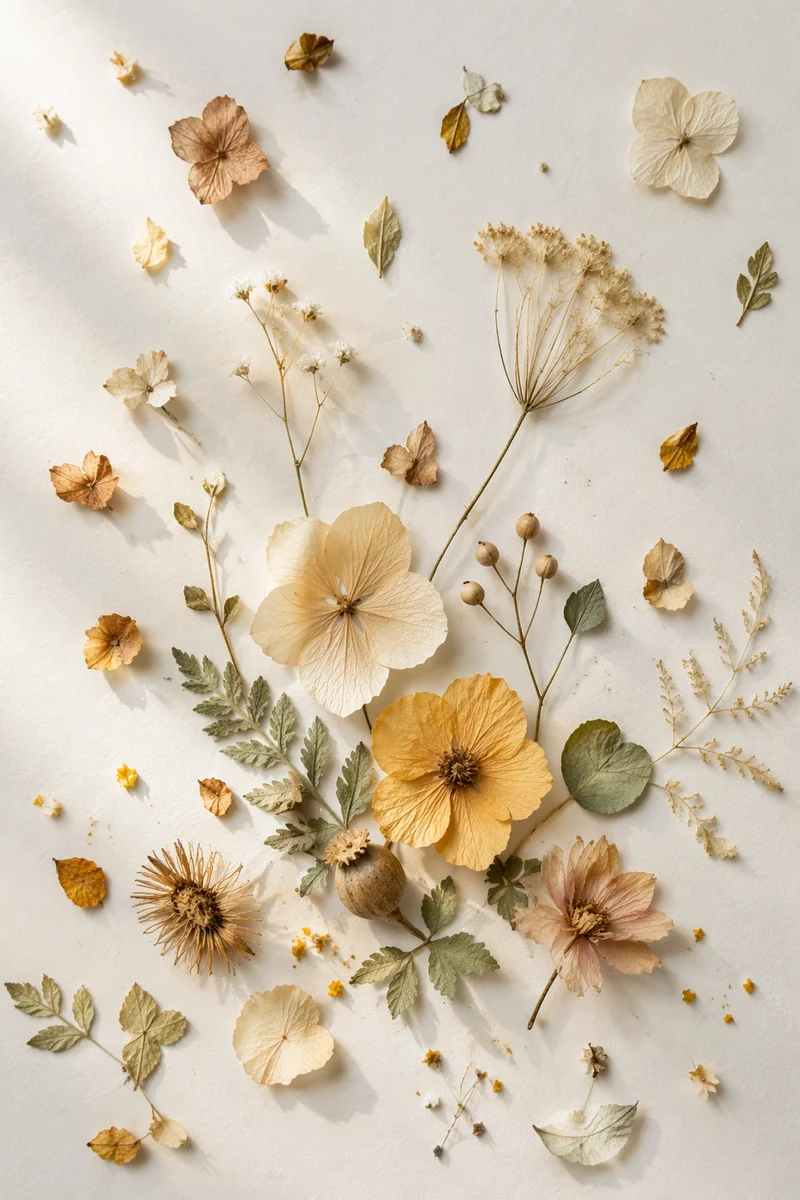 Dried Petals on Minimal White Background