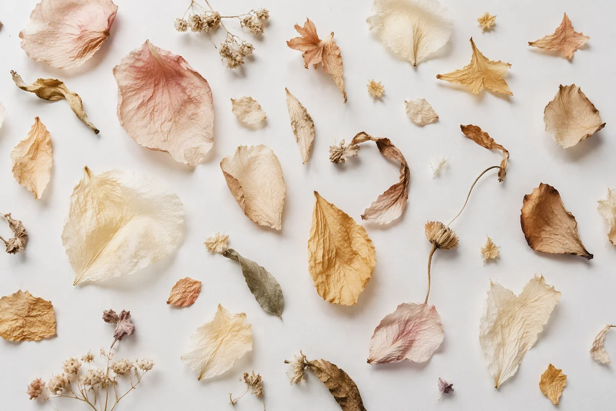 Scattered Dried Petals on White Surface