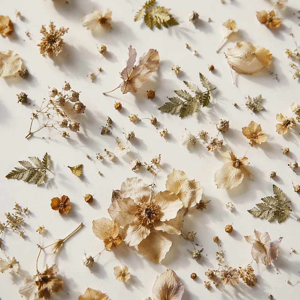 Minimal Dried Petals on White Background