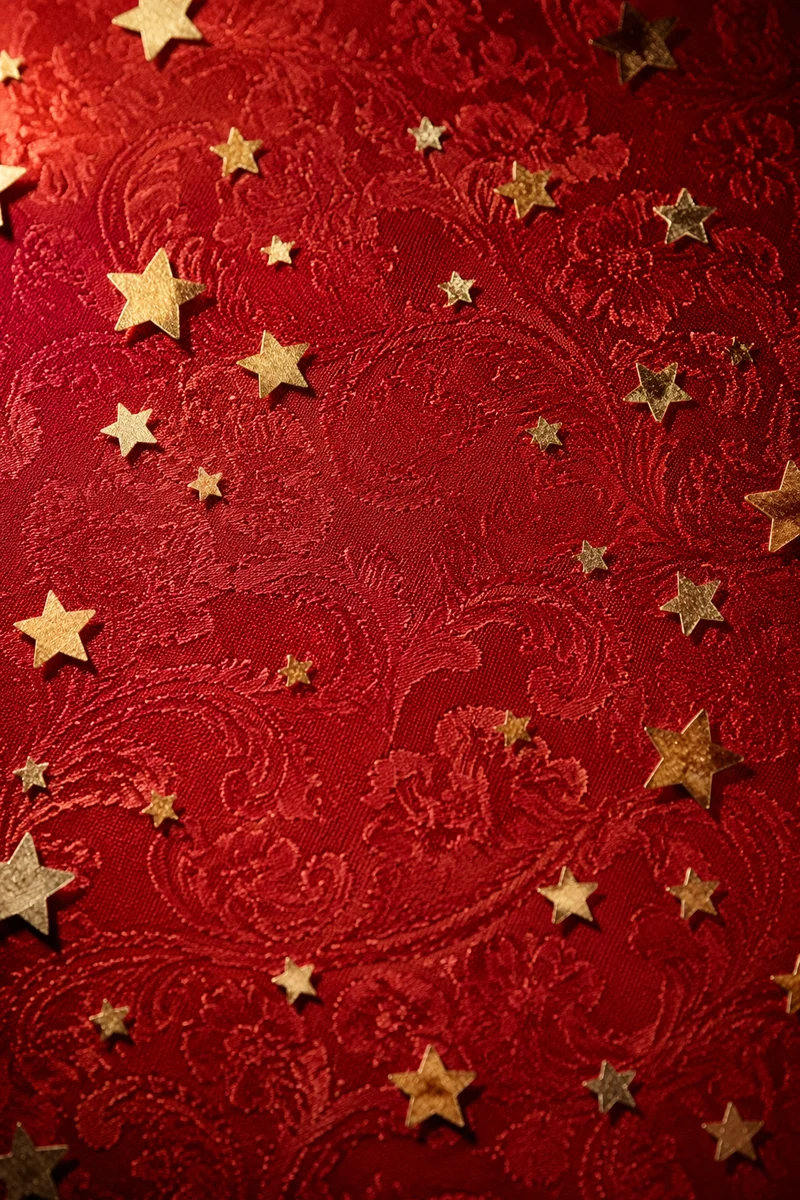 Festive Red Fabric with Gold Star Confetti
