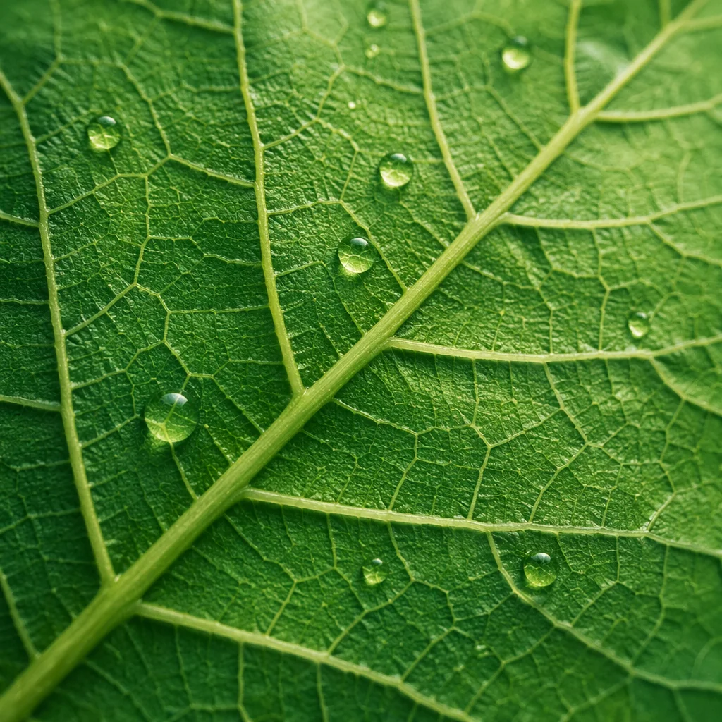 Dewy Green Leaf Veins Macro Background