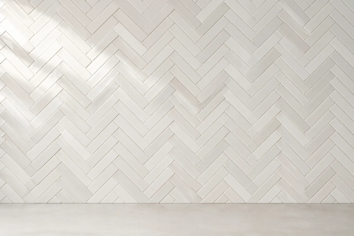 Modern White Herringbone Tile Wall