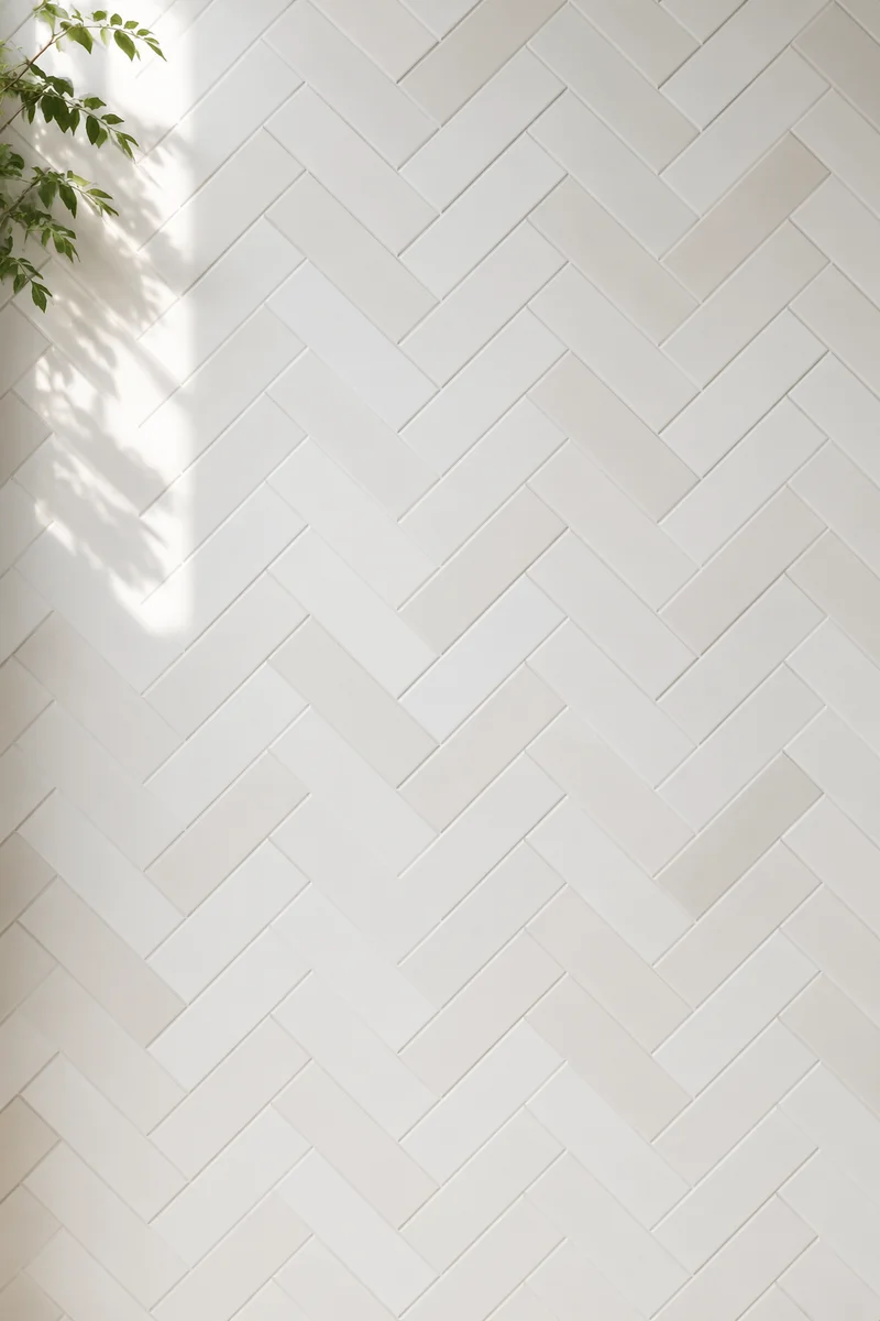 Clean White Herringbone Tile Wall Background