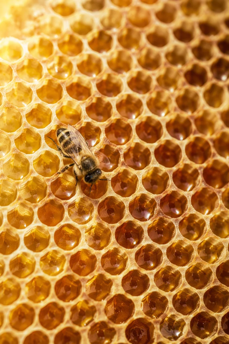 Golden Honeycomb Texture With Honeybee