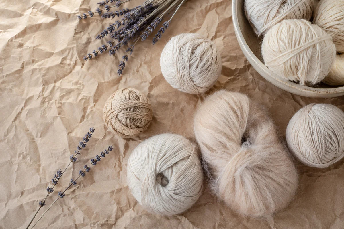Kraft Paper Yarn and Lavender Background