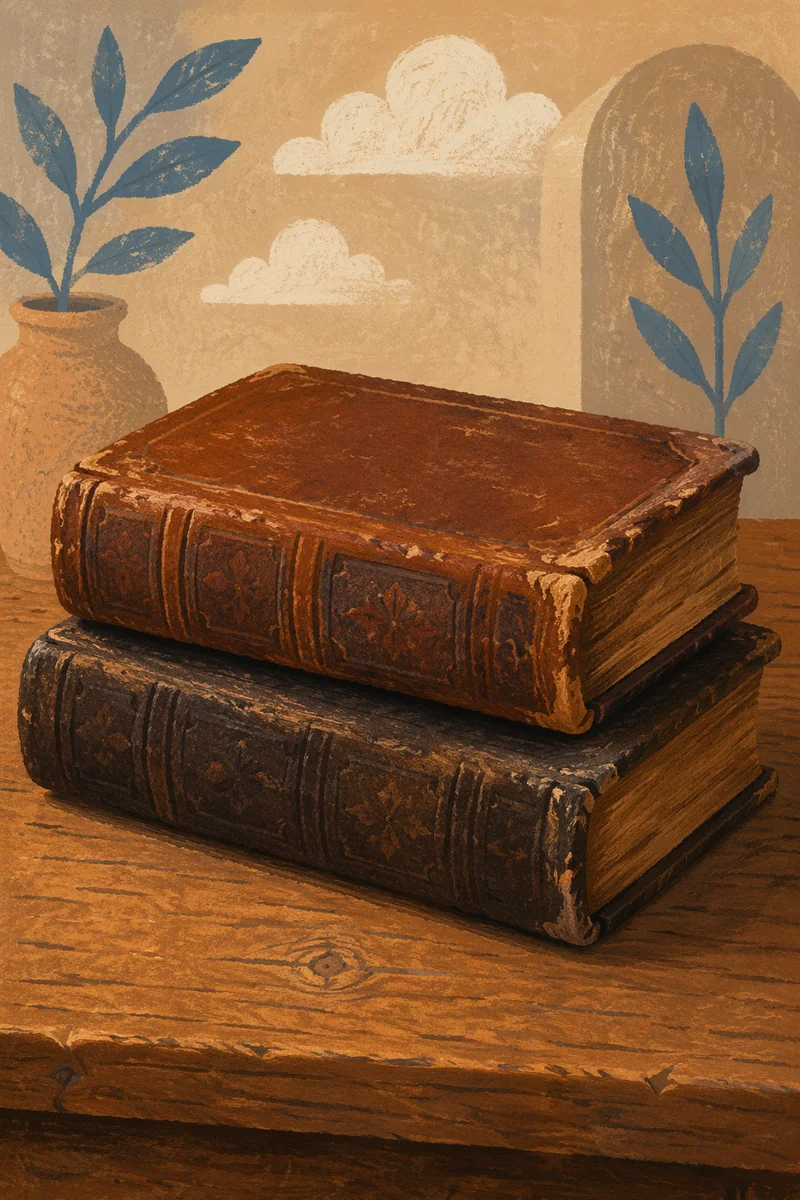 Aged Brown Leather Volumes Close Up