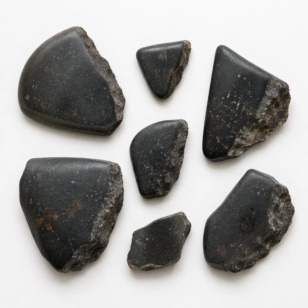 Polished Dark Granite Fragments on White