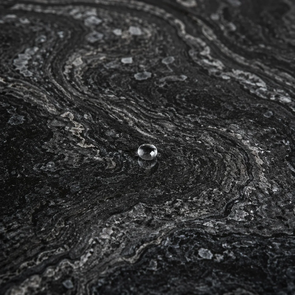 Polished Dark Granite with Water Bead