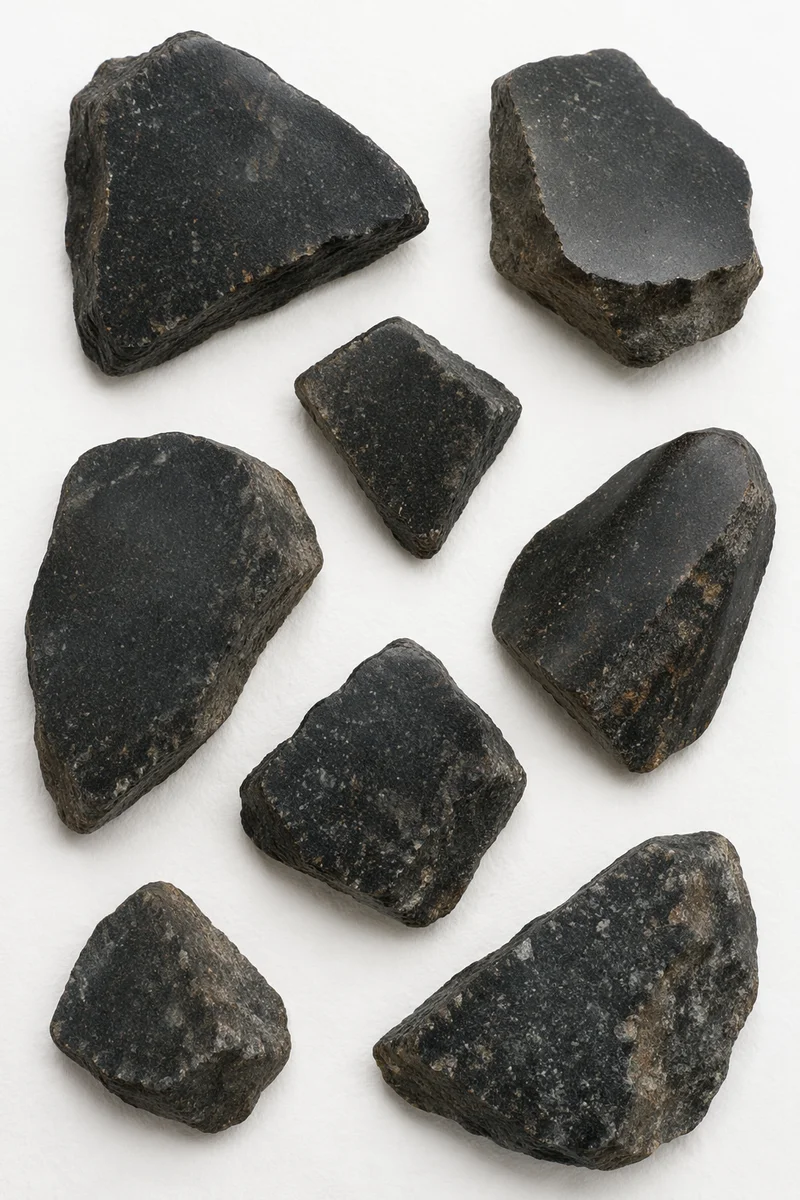 Polished Dark Granite Fragments on White