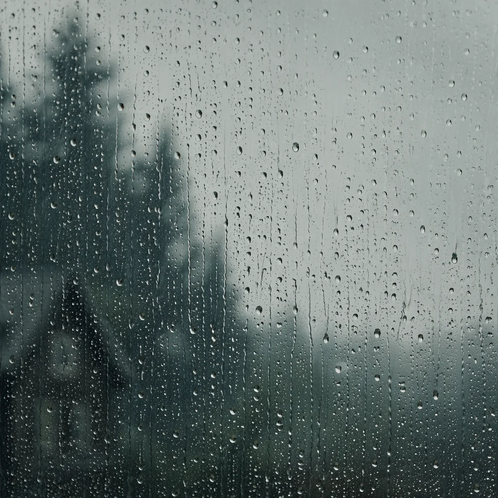 Moody Raindrops on Blurred Window Background