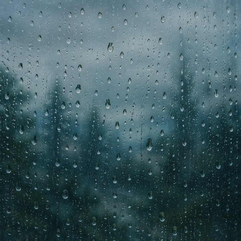 Moody Raindrops on Blurred Window Background