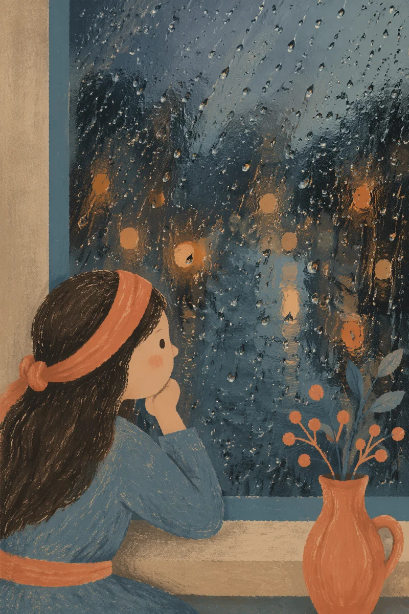Moody Raindrops on Blurred Window Background