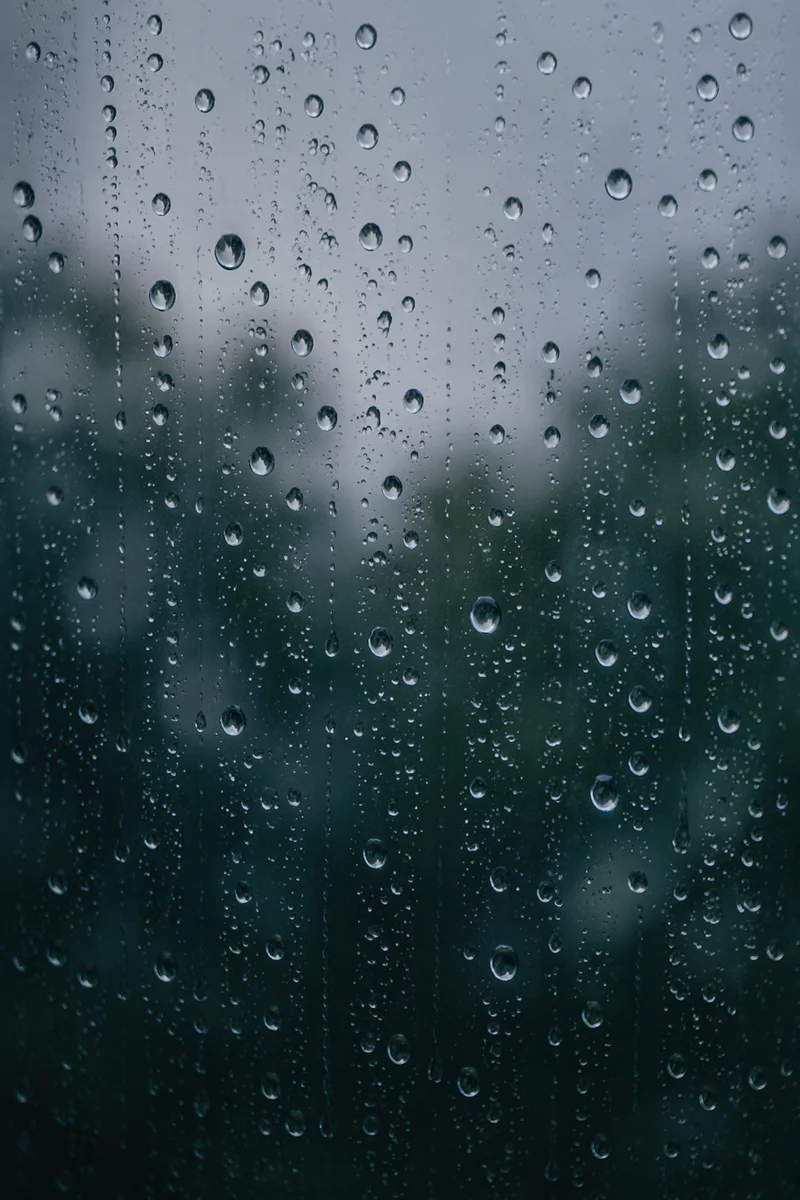 Moody Raindrops on Blurred Window Background