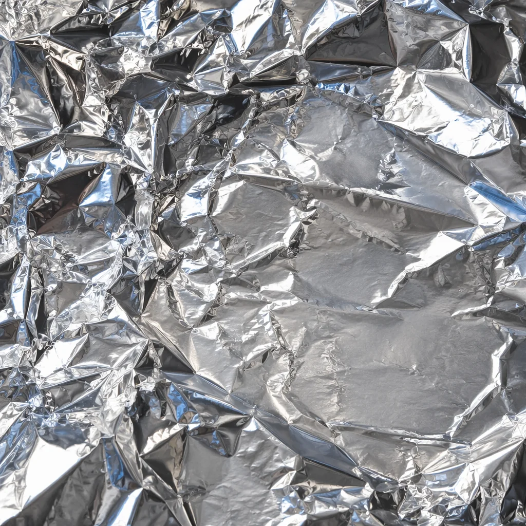 Crumpled Silver Foil Reflective Texture Background