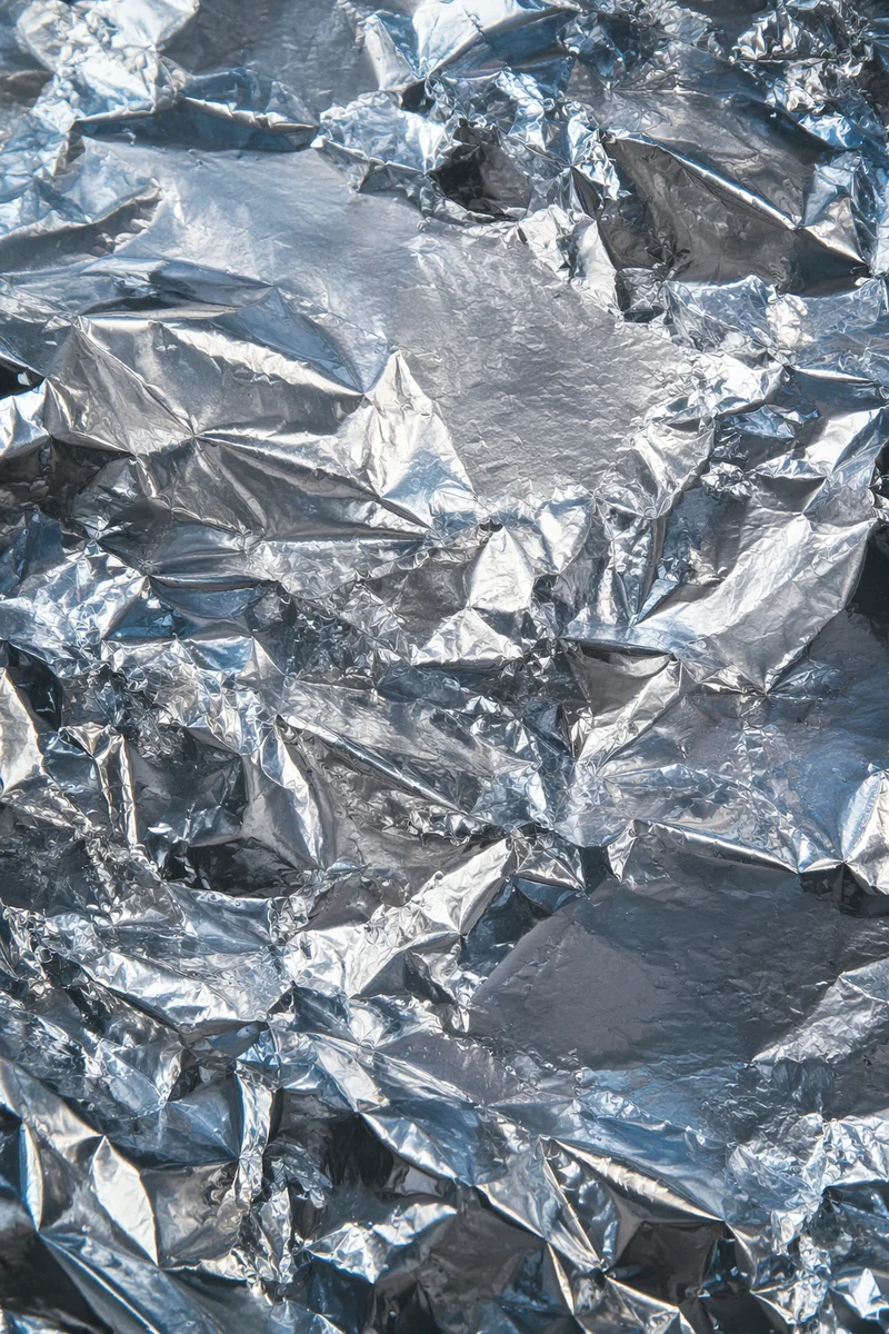 Crumpled Silver Foil Reflective Texture Background
