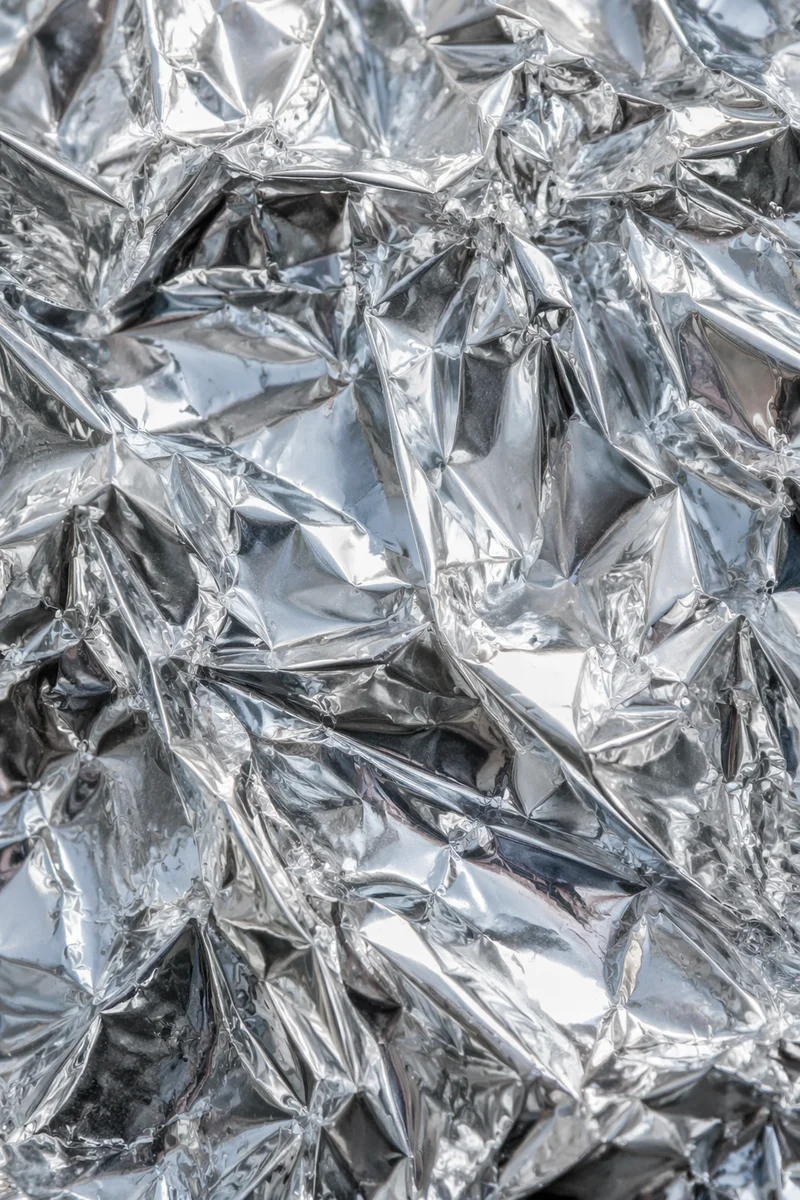 Crumpled Silver Foil Reflective Texture Background