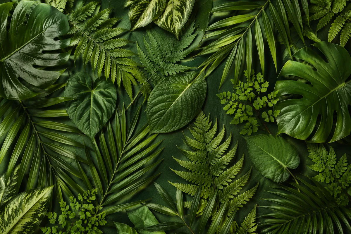 Lush Tropical Leaf Flat Lay Background