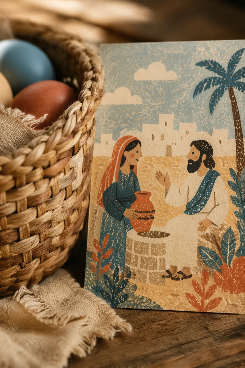 Rustic Woven Basket Texture with Easter Eggs