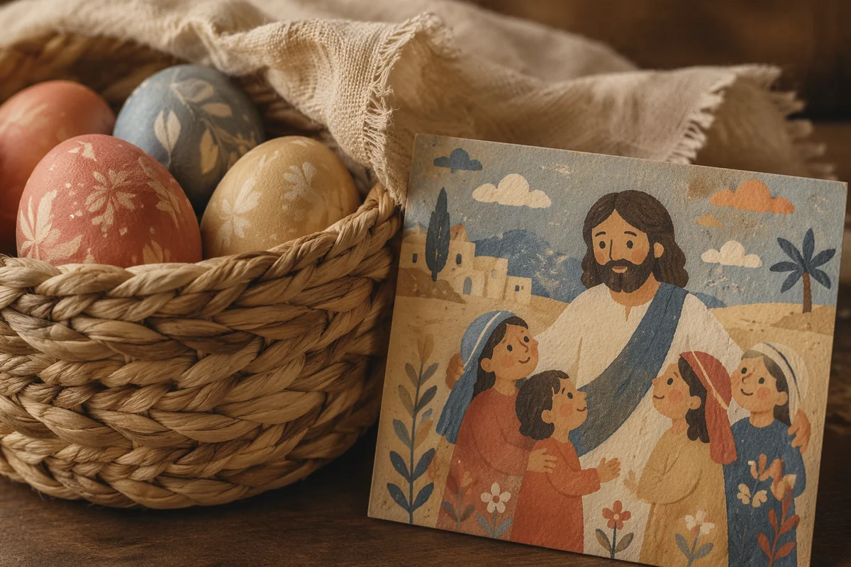 Natural Woven Basket Texture with Easter Eggs