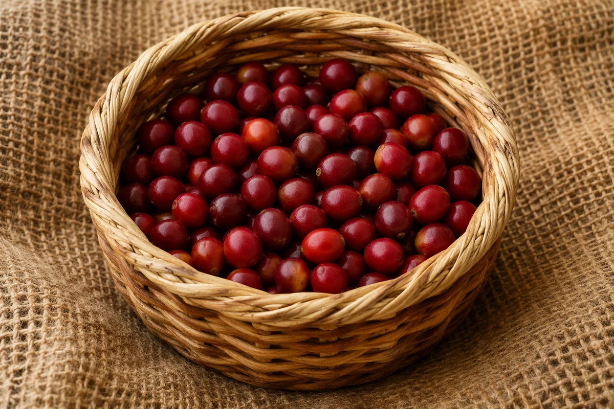Handwoven Wicker Basket with Coffee Cherries