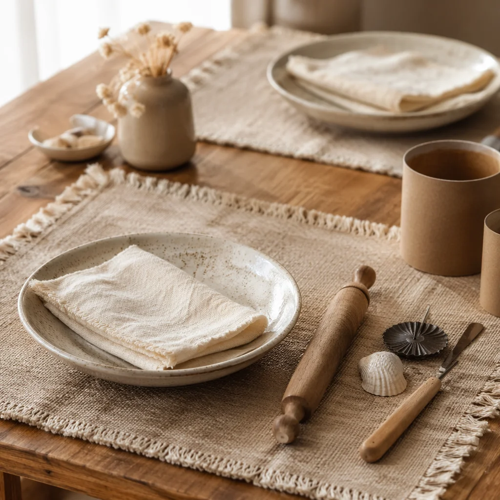 Neutral Woven Linen Placemat Table Texture