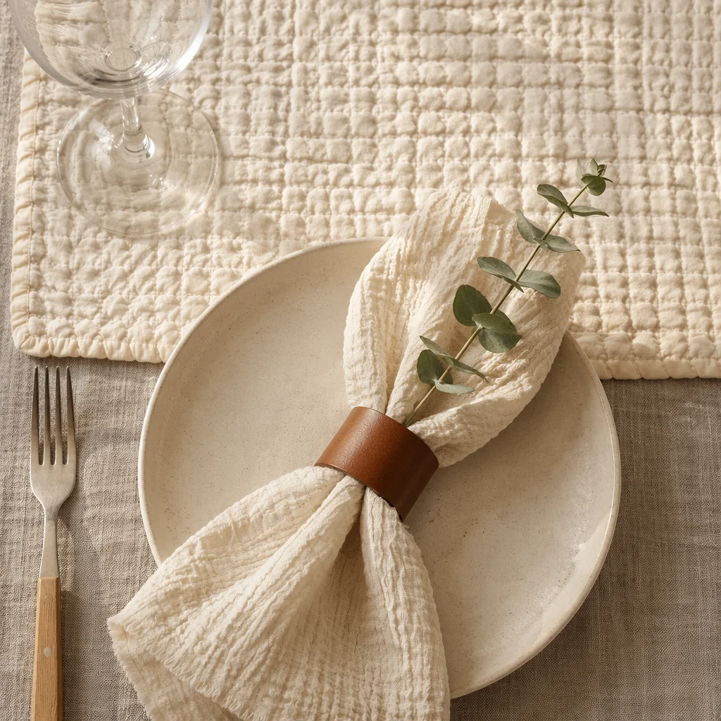 Neutral Woven Linen Table Texture Background