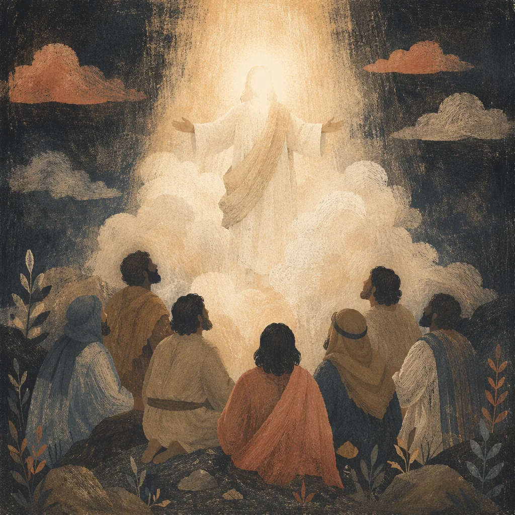 Jesus Ascending Above Awestruck Disciples