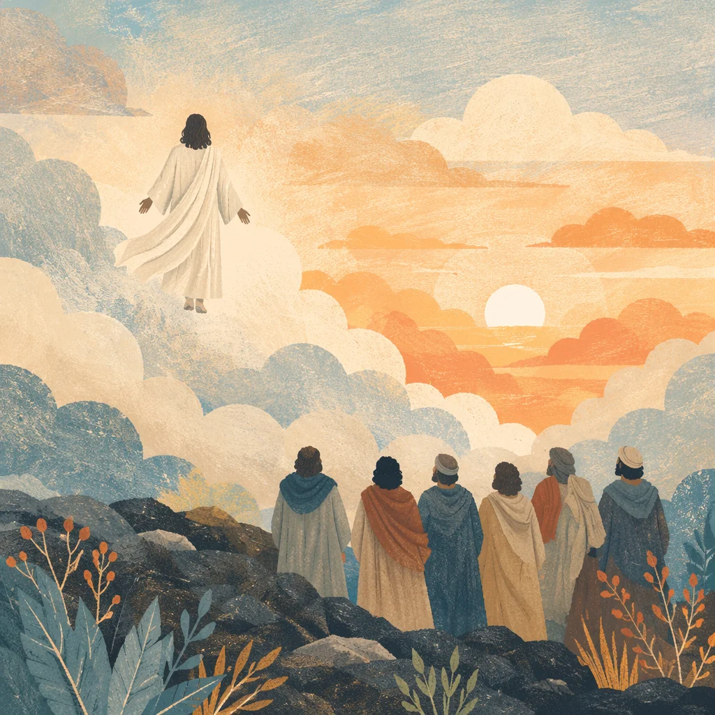 Jesus Ascending Above Clouds at Dawn