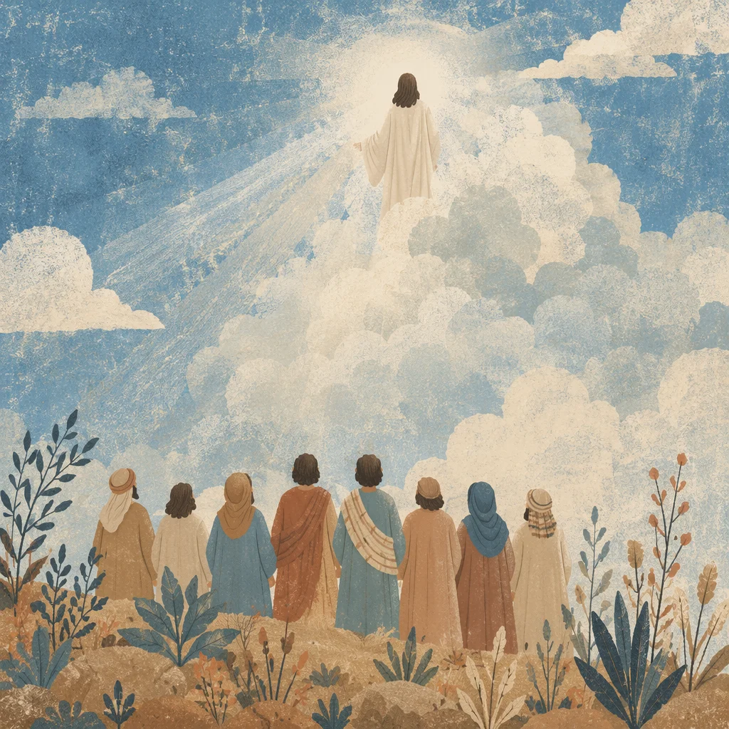 Jesus Ascending Above Disciples on Hillside