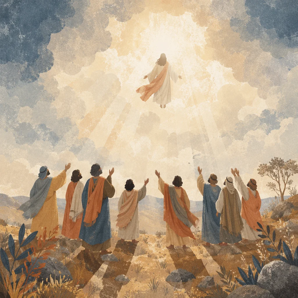 Jesus Ascending Above Clouds at Dawn