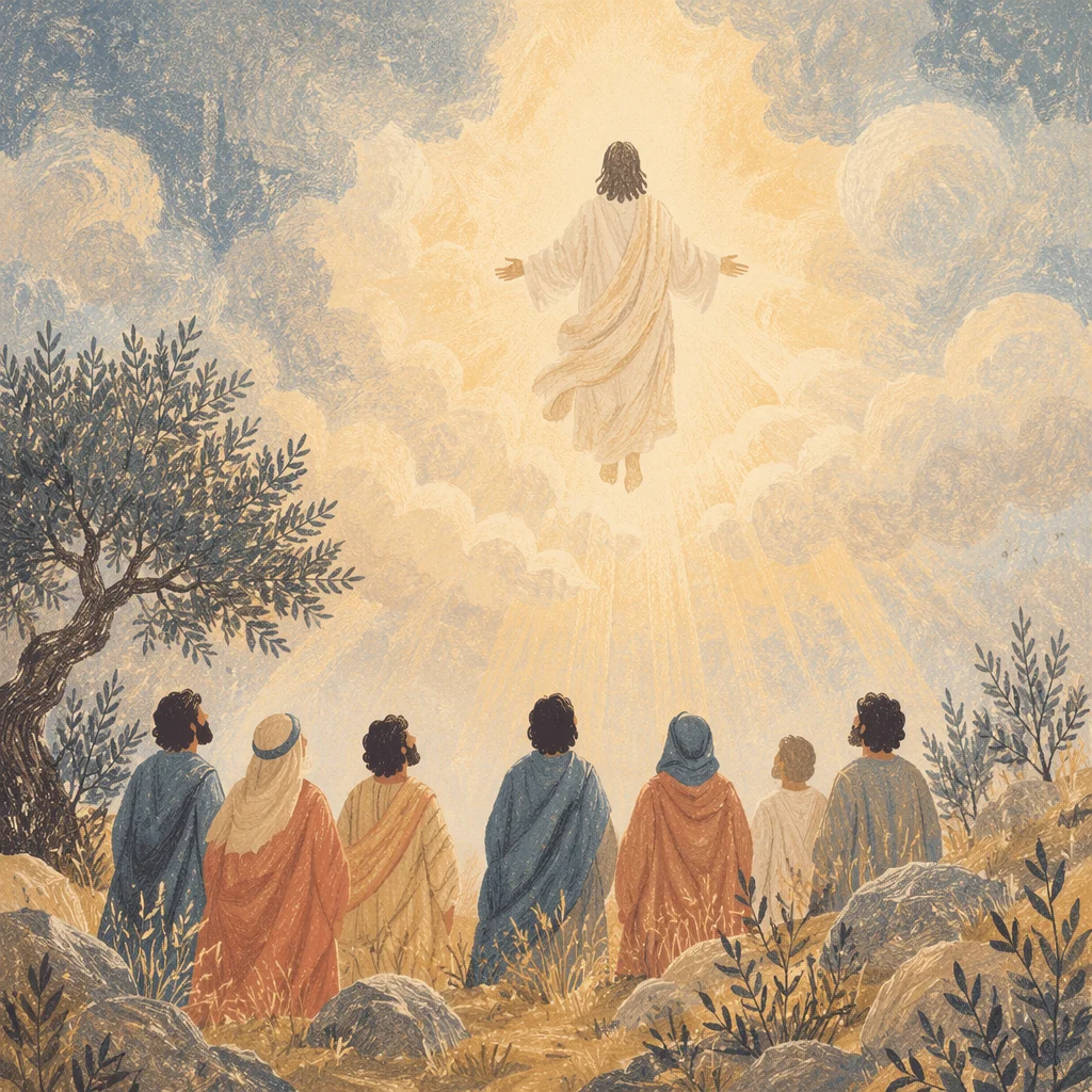 Jesus Ascending Above Disciples at Dawn