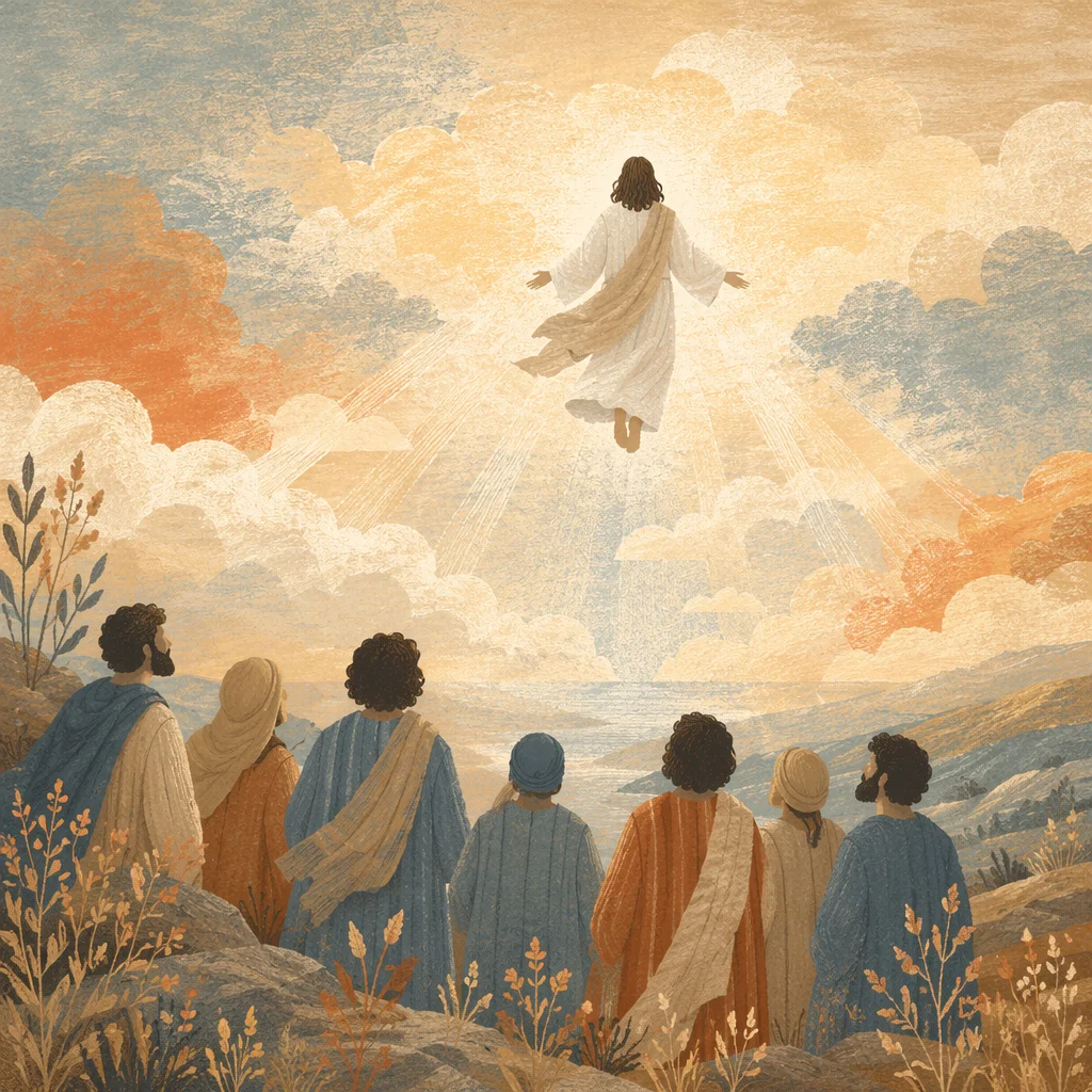 Ascension of Jesus Above Watching Disciples