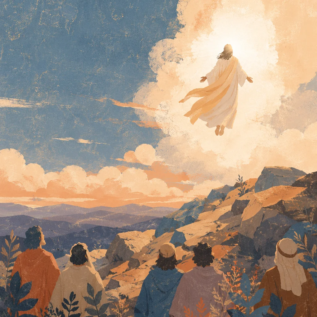 Jesus Ascending Above Disciples at Dawn