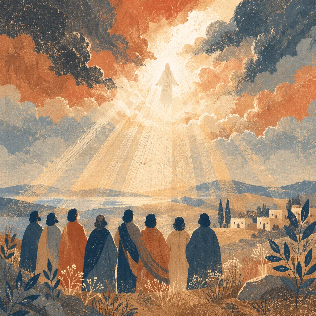 Ascension of Jesus Above Watching Disciples