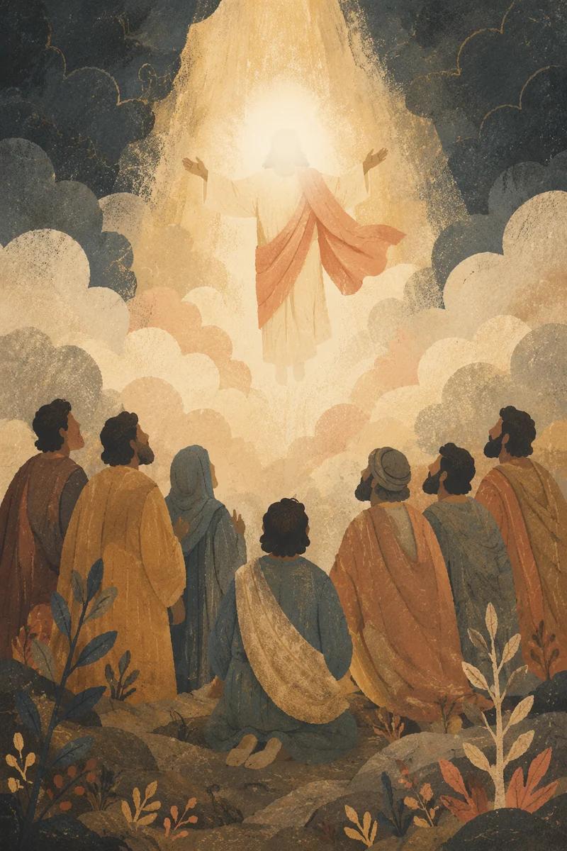 Ascension of Jesus Above Watching Disciples