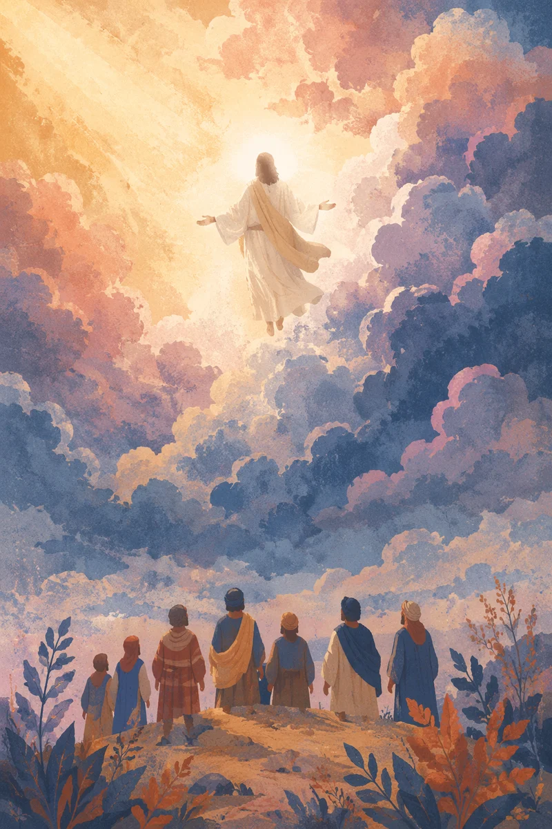 Ascension of Jesus Above Watching Disciples