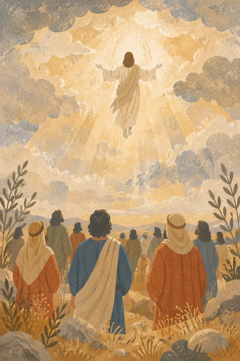 Jesus Ascending Above Clouds at Dawn