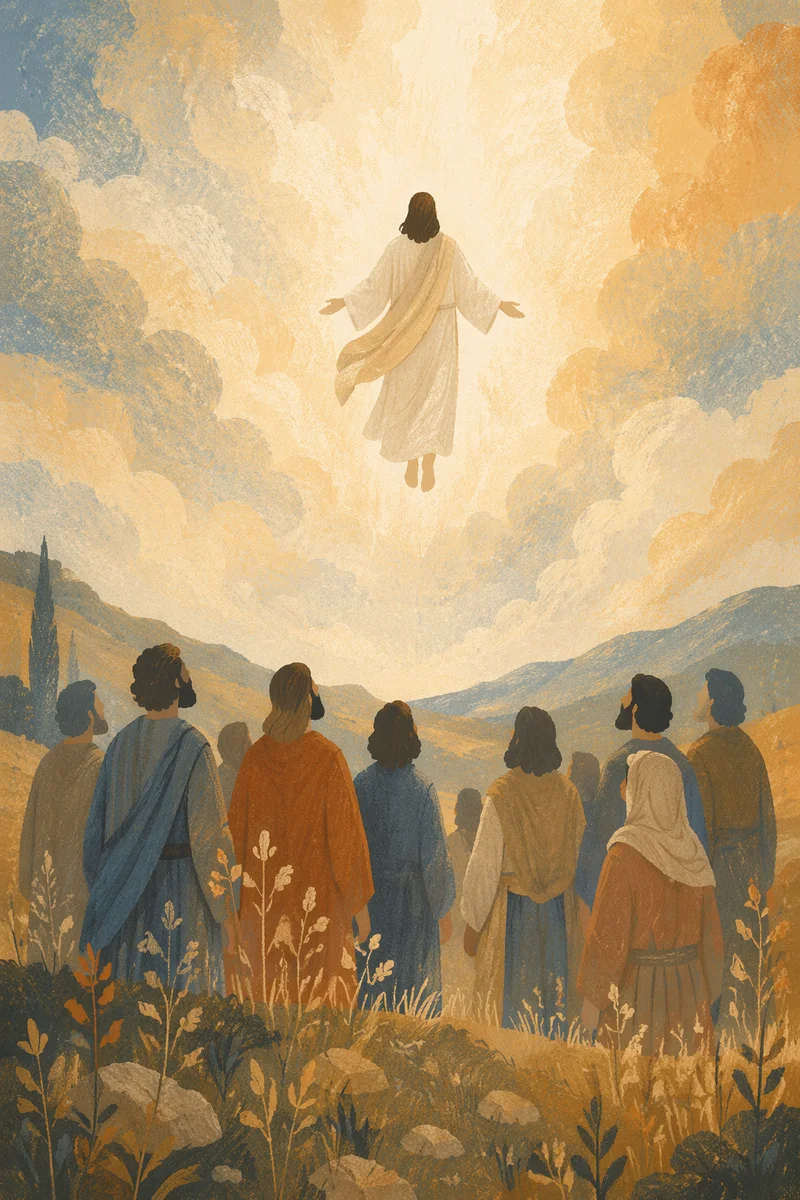 Jesus Ascending Above Disciples at Dawn