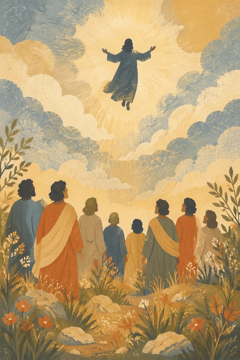Jesus Ascending Above Disciples at Dawn