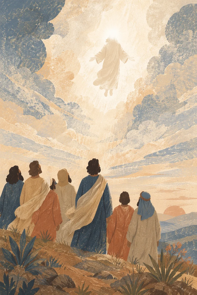 Jesus Ascending Above Disciples at Dawn