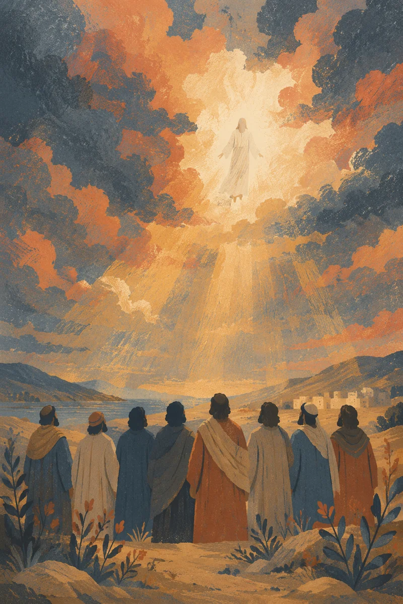 Ascension of Jesus Above Watching Disciples