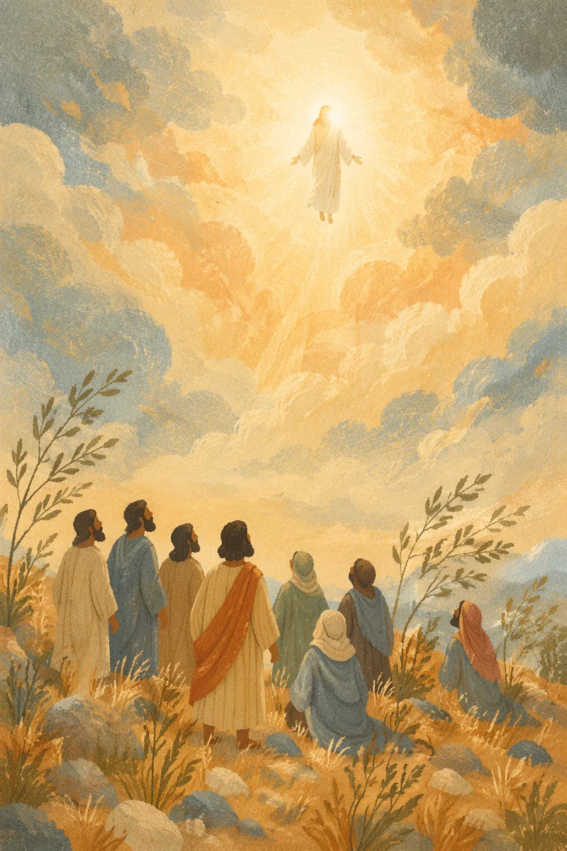 Jesus Ascending Above Disciples at Dawn