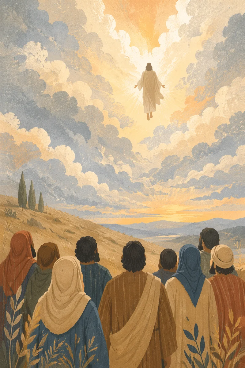 Ascension of Jesus Above Watching Disciples