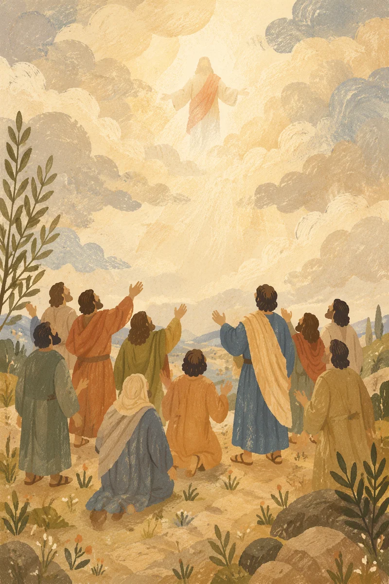 Jesus Ascending Above Disciples at Dawn