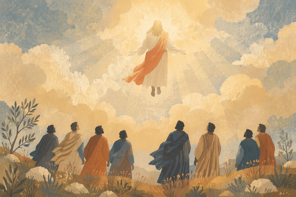 Jesus Ascending Above Disciples at Dawn